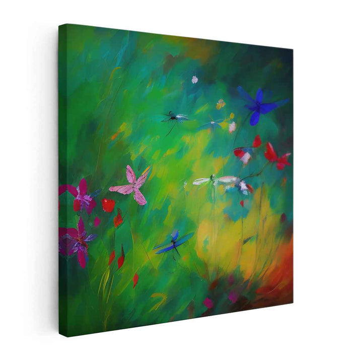 Fluttering Essence: Abstract Dragonflies and Butterflies Canvas Art Print