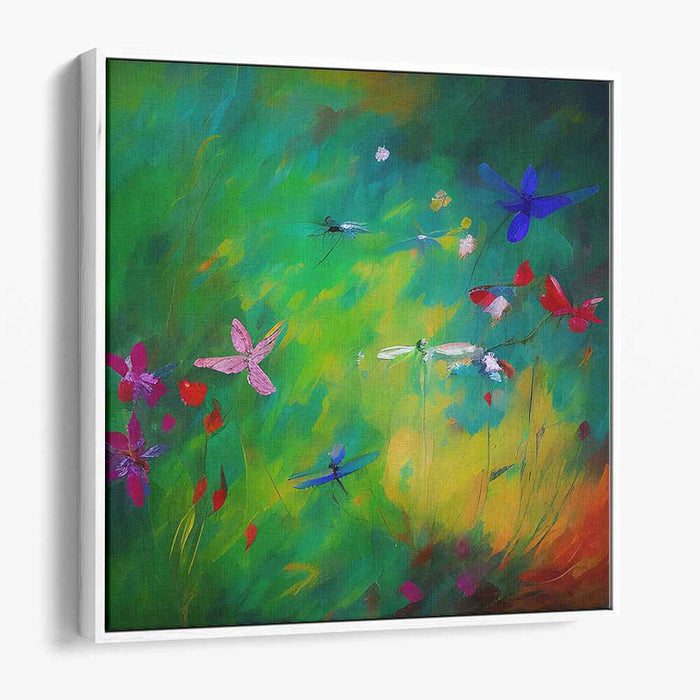 Fluttering Essence: Abstract Dragonflies and Butterflies Canvas Art Print