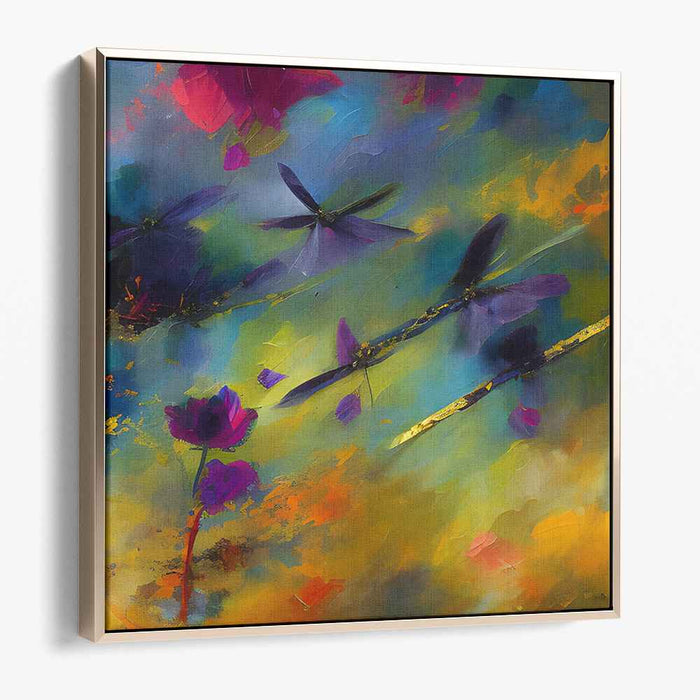 Fluttering Whimsies: Abstract Dragonflies and Blossoms Canvas Art Print