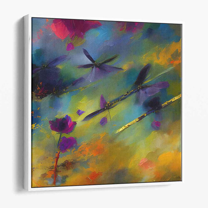 Fluttering Whimsies: Abstract Dragonflies and Blossoms Canvas Art Print