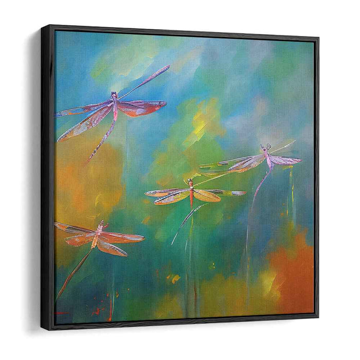 Whispering Wings Bursting Colors: Vibrant Dragonflies in Abstract Harmony Canvas Art Print