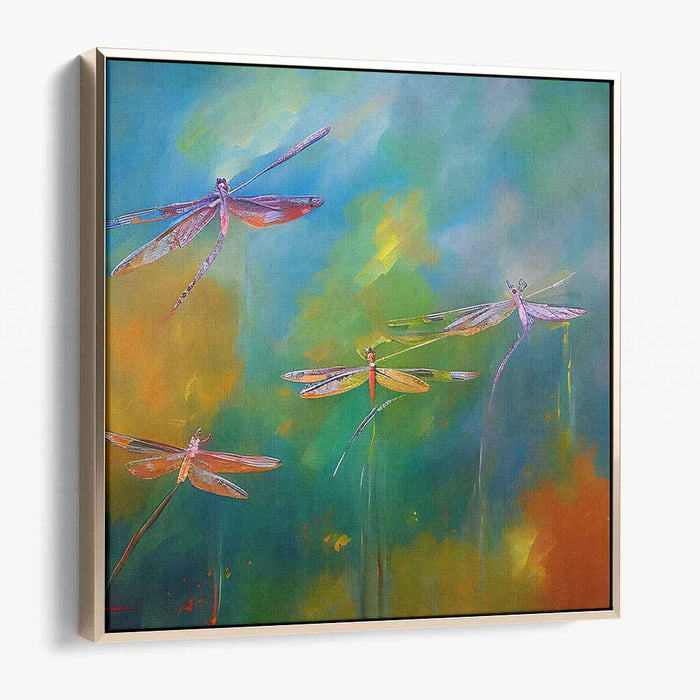 Whispering Wings Bursting Colors: Vibrant Dragonflies in Abstract Harmony Canvas Art Print