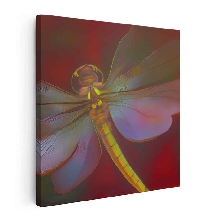 Pixelated Inferno Dancer: Contemporary Digital Dragonfly in Fiery Tones Canvas Art