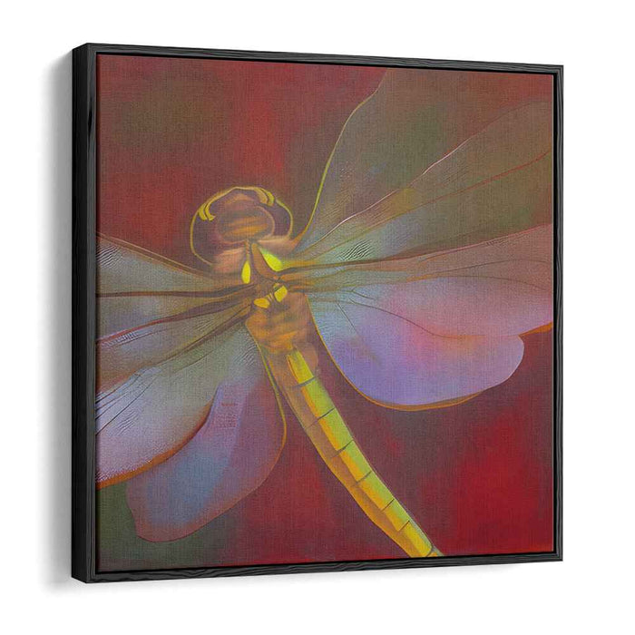 Pixelated Inferno Dancer: Contemporary Digital Dragonfly in Fiery Tones Canvas Art