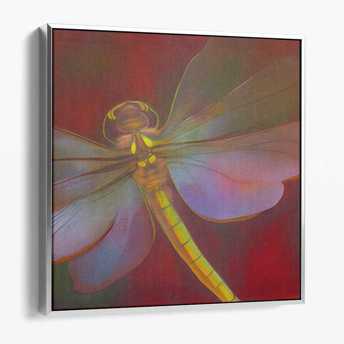 Pixelated Inferno Dancer: Contemporary Digital Dragonfly in Fiery Tones Canvas Art