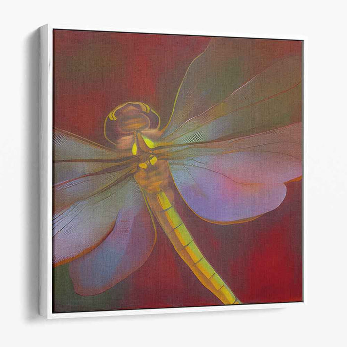 Pixelated Inferno Dancer: Contemporary Digital Dragonfly in Fiery Tones Canvas Art