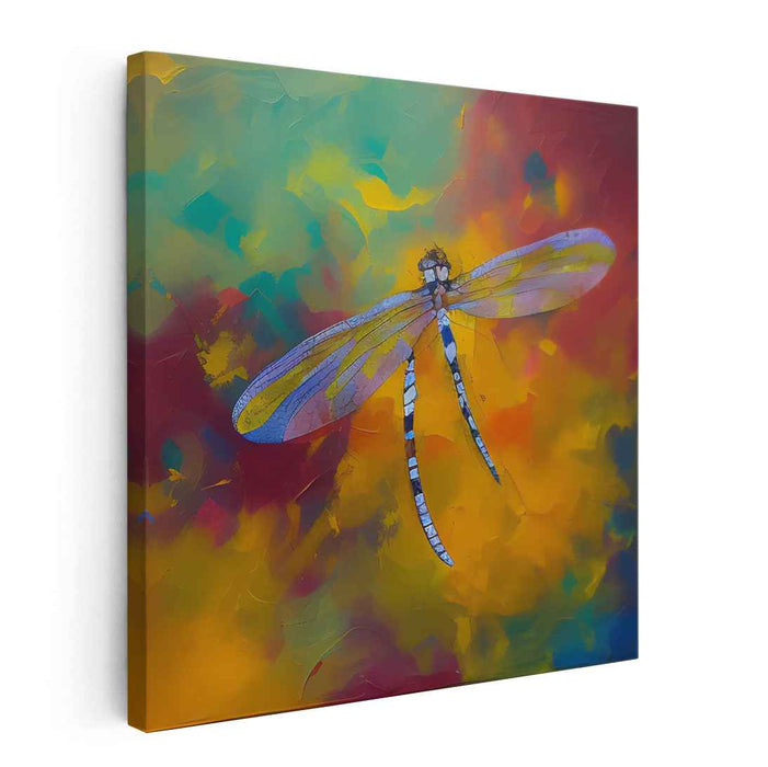 Whispers of Technicolor Wings: Dragonfly in Vivid Abstract Canvas Art Print