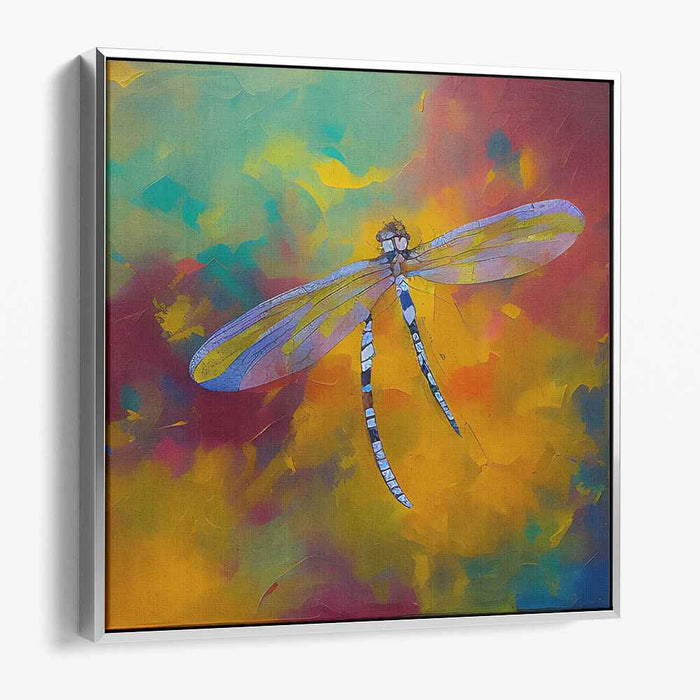 Whispers of Technicolor Wings: Dragonfly in Vivid Abstract Canvas Art Print