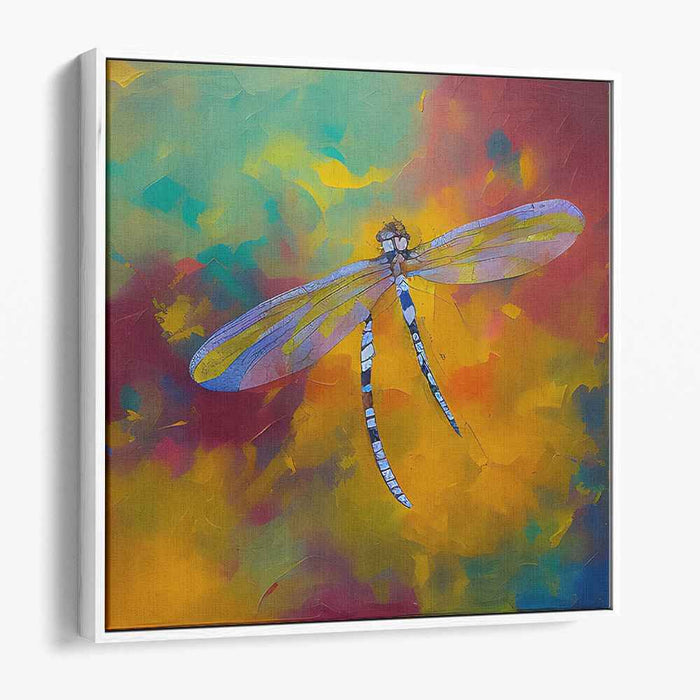 Whispers of Technicolor Wings: Dragonfly in Vivid Abstract Canvas Art Print