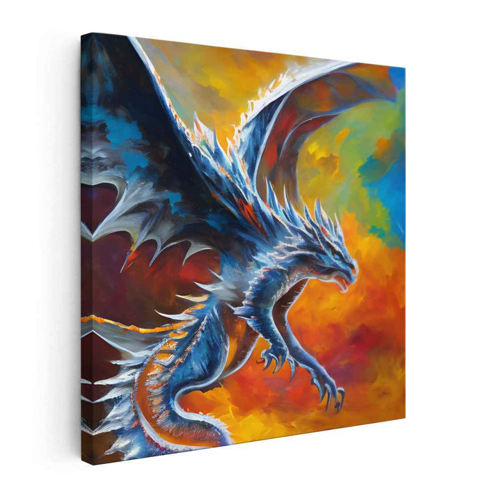 Majestic Dragon in Fiery Skies: Fantasy Epic Canvas Art Print
