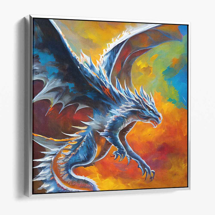 Majestic Dragon in Fiery Skies: Fantasy Epic Canvas Art Print