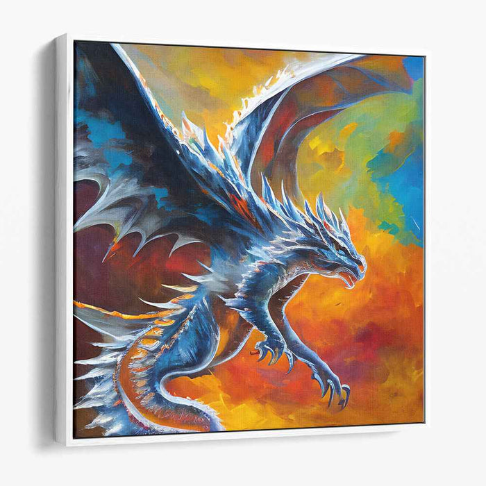 Majestic Dragon in Fiery Skies: Fantasy Epic Canvas Art Print