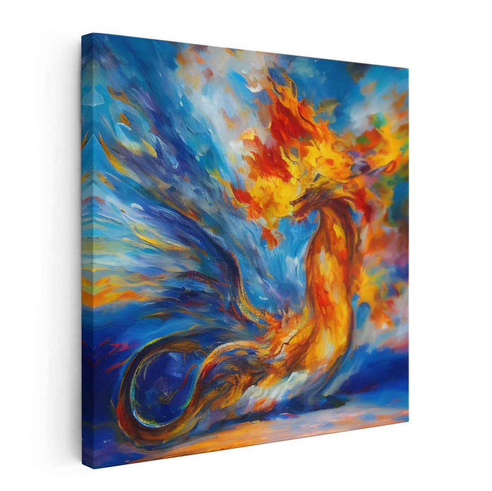 Fires Of The Great Beast: Dynamic Dragon in Vibrant Flames Canvas Art Print
