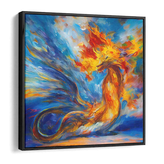 Fires Of The Great Beast: Dynamic Dragon in Vibrant Flames Canvas Art Print