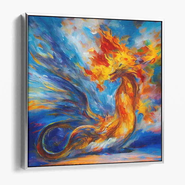 Fires Of The Great Beast: Dynamic Dragon in Vibrant Flames Canvas Art Print