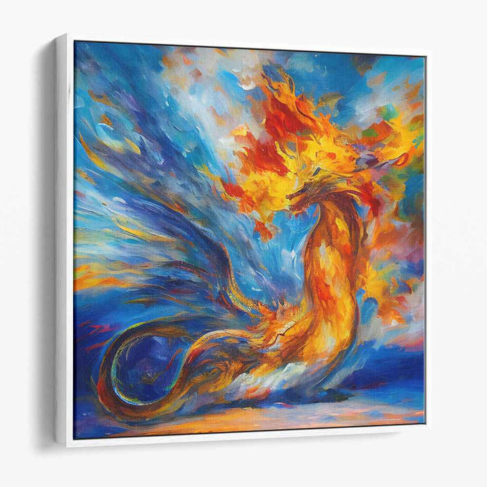Fires Of The Great Beast: Dynamic Dragon in Vibrant Flames Canvas Art Print