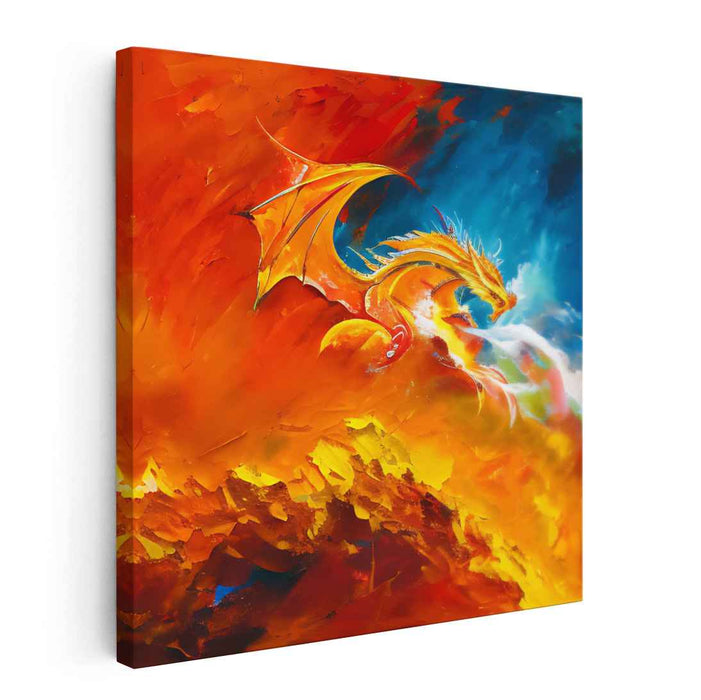 Flame Ascension: Mythical Dragon in Fiery Inferno Canvas Art Print