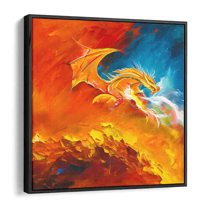Flame Ascension: Mythical Dragon in Fiery Inferno Canvas Art Print