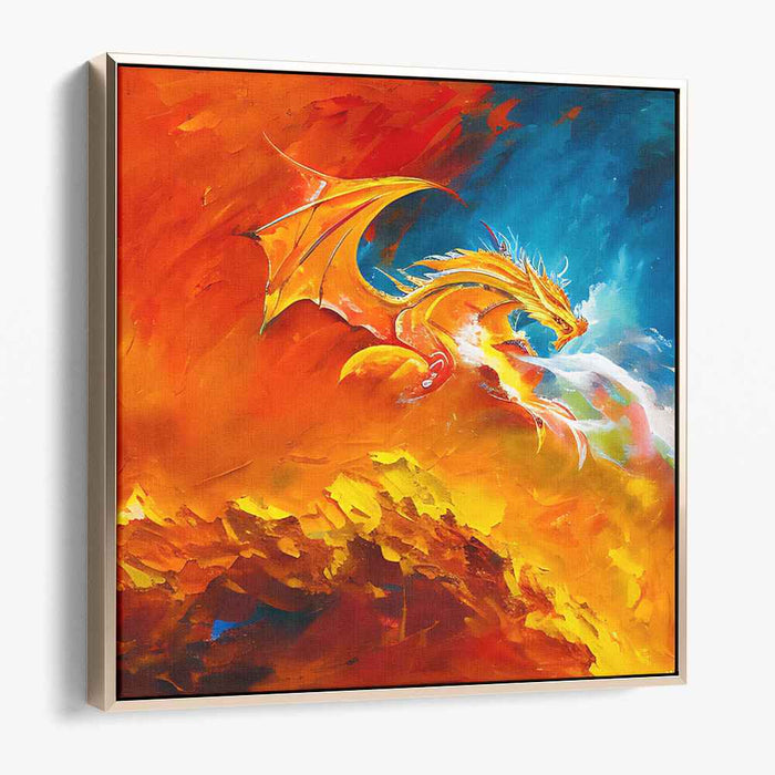 Flame Ascension: Mythical Dragon in Fiery Inferno Canvas Art Print