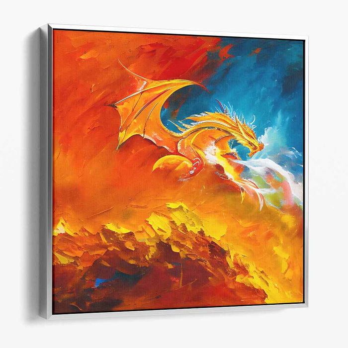 Flame Ascension: Mythical Dragon in Fiery Inferno Canvas Art Print