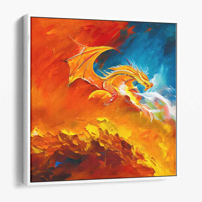 Flame Ascension: Mythical Dragon in Fiery Inferno Canvas Art Print