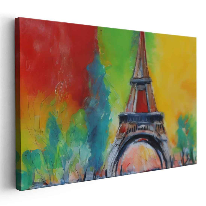 Ethereal Iron Structure Impressions: Vibrant Abstract Eiffel Tower Canvas Art Print