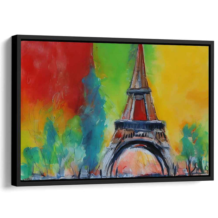 Ethereal Iron Structure Impressions: Vibrant Abstract Eiffel Tower Canvas Art Print