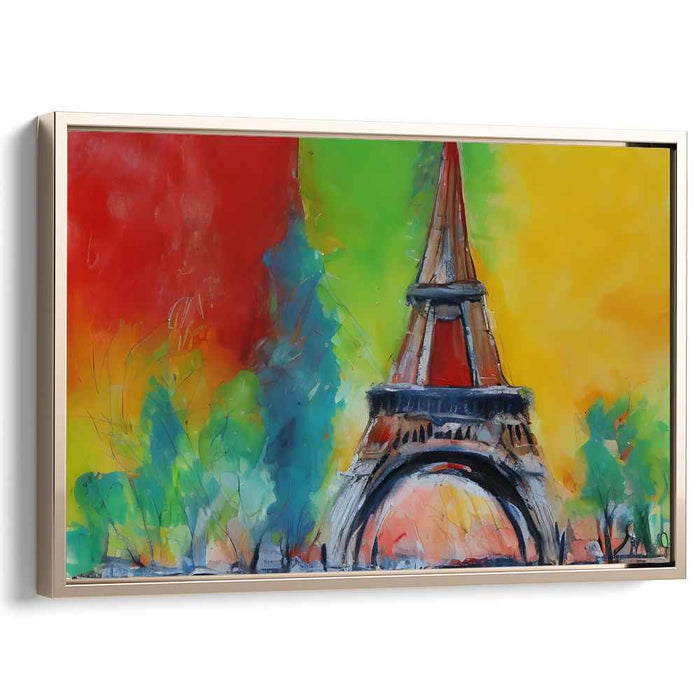 Ethereal Iron Structure Impressions: Vibrant Abstract Eiffel Tower Canvas Art Print