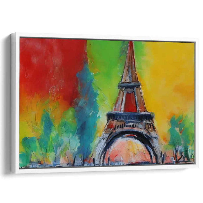 Ethereal Iron Structure Impressions: Vibrant Abstract Eiffel Tower Canvas Art Print