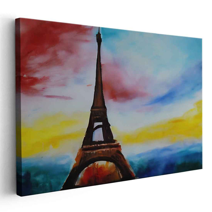 Whimsical Horizon Journeys: Vibrant Watercolor Skyline Canvas Art Print