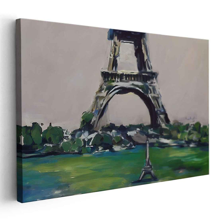 Verdant Iron Icon: Stylized Eiffel Tower in Lush Green Canvas Art