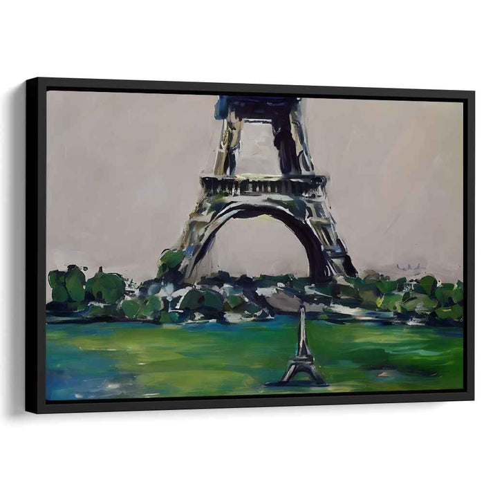 Verdant Iron Icon: Stylized Eiffel Tower in Lush Green Canvas Art
