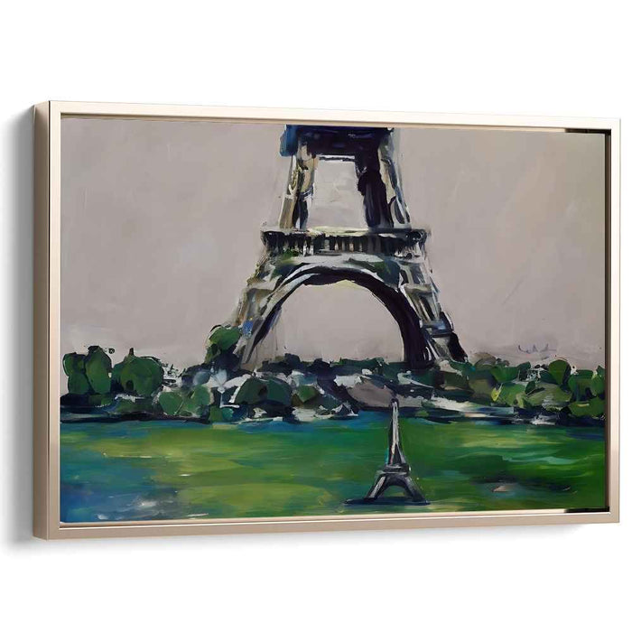 Verdant Iron Icon: Stylized Eiffel Tower in Lush Green Canvas Art