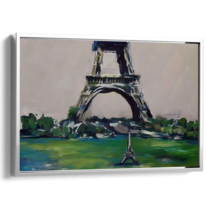 Verdant Iron Icon: Stylized Eiffel Tower in Lush Green Canvas Art