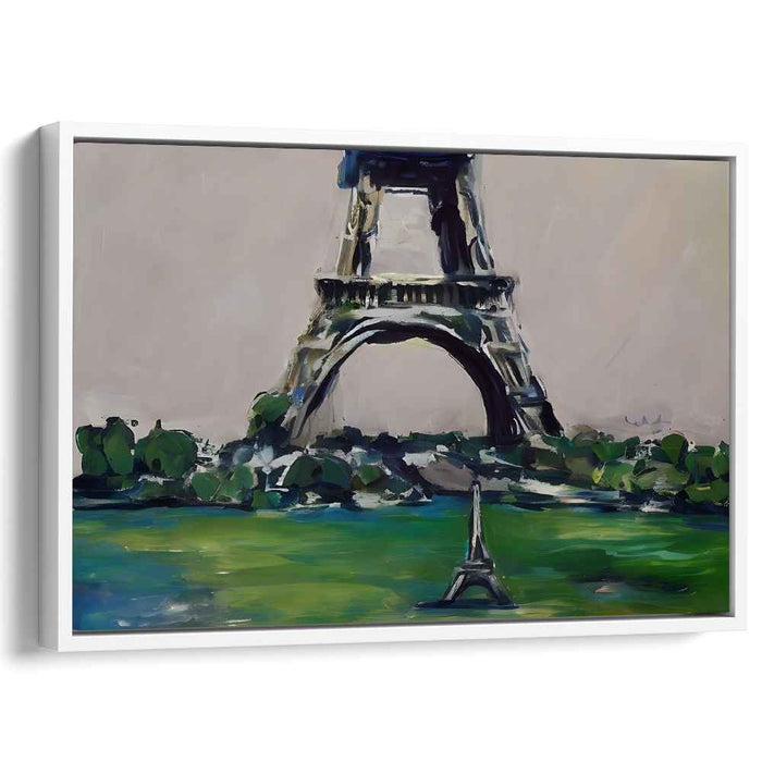 Verdant Iron Icon: Stylized Eiffel Tower in Lush Green Canvas Art
