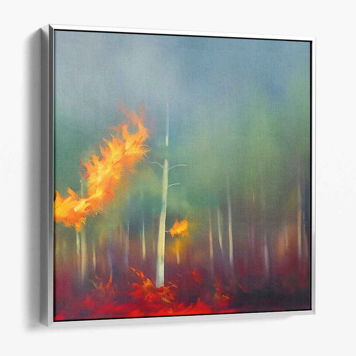 Enchanted Flames Dance Among Trees: Mystical Forest Ablaze Canvas Art Print