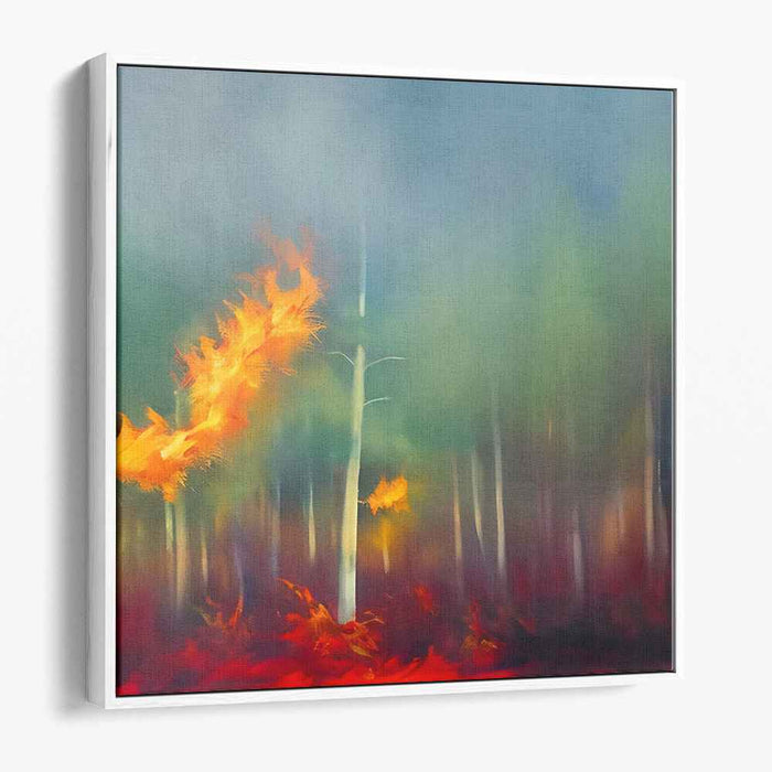 Enchanted Flames Dance Among Trees: Mystical Forest Ablaze Canvas Art Print