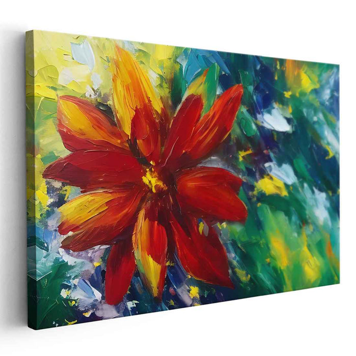 Fiery Bloom: Vibrant Red Flower Impressionist Canvas Art Print