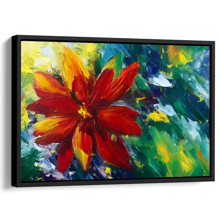 Fiery Bloom: Vibrant Red Flower Impressionist Canvas Art Print