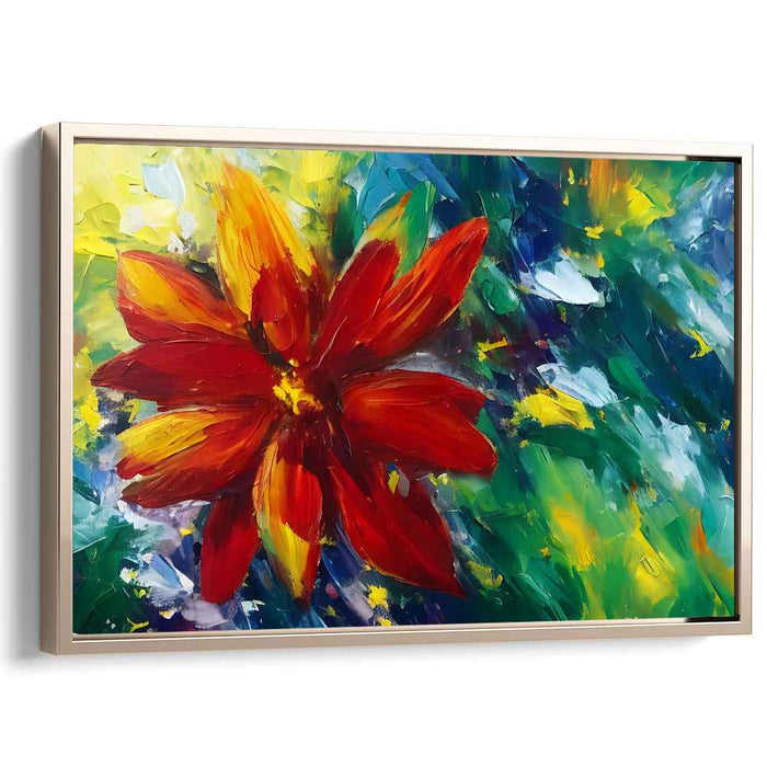 Fiery Bloom: Vibrant Red Flower Impressionist Canvas Art Print