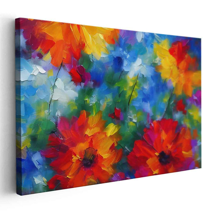 Colorful Petals Dance: Vibrant Floral Impressionist Canvas Art Print