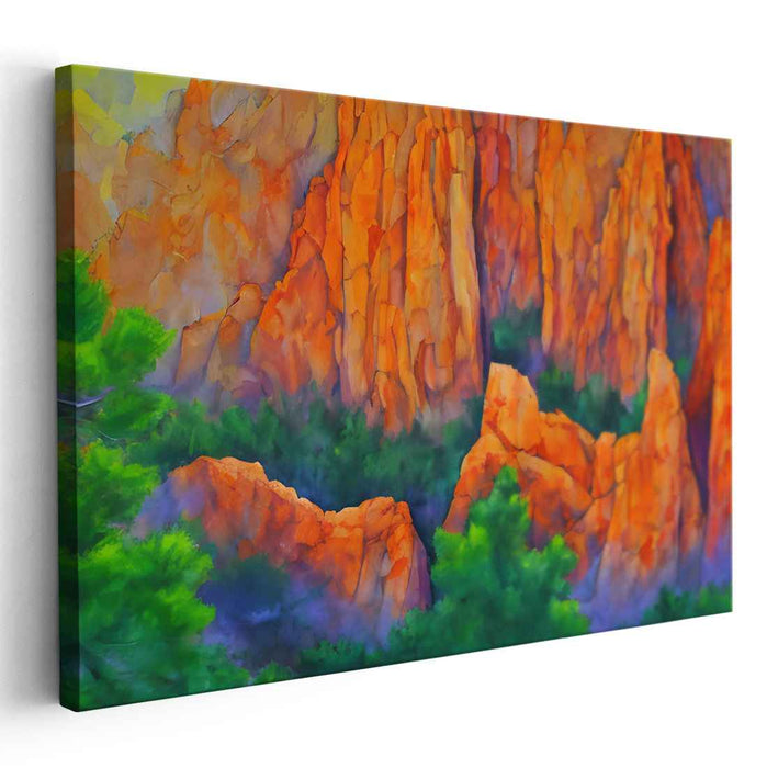 Spectral Hues Dance Across Horizon: Vibrant Landscape Watercolor Canvas Art Print