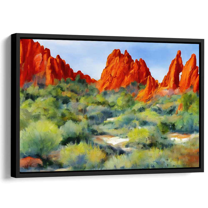 Echoes of Vermilion Gorge: Vibrant Red Rock Landscape Watercolor Painting