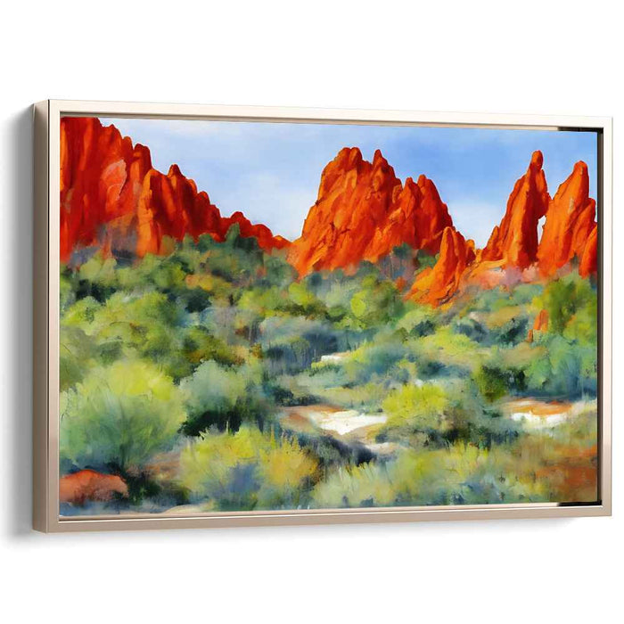Echoes of Vermilion Gorge: Vibrant Red Rock Landscape Watercolor Painting