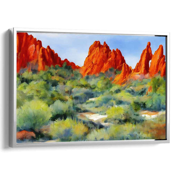 Echoes of Vermilion Gorge: Vibrant Red Rock Landscape Watercolor Painting