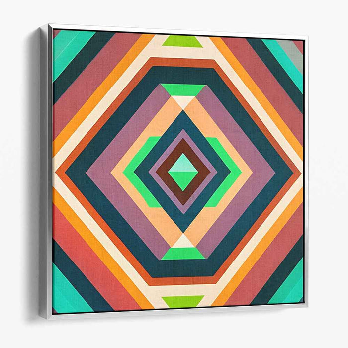 Hypnotic Geometry: Vibrant Concentric Squares Canvas Art Print
