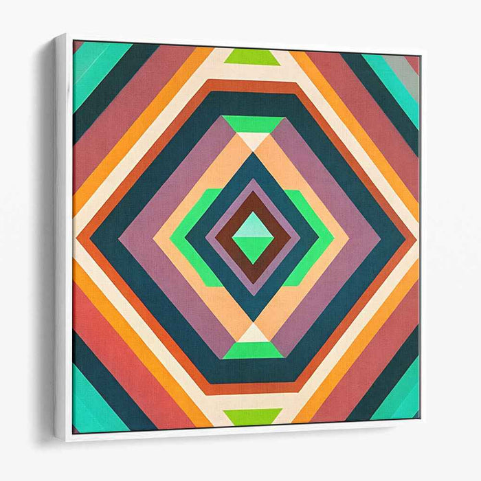 Hypnotic Geometry: Vibrant Concentric Squares Canvas Art Print
