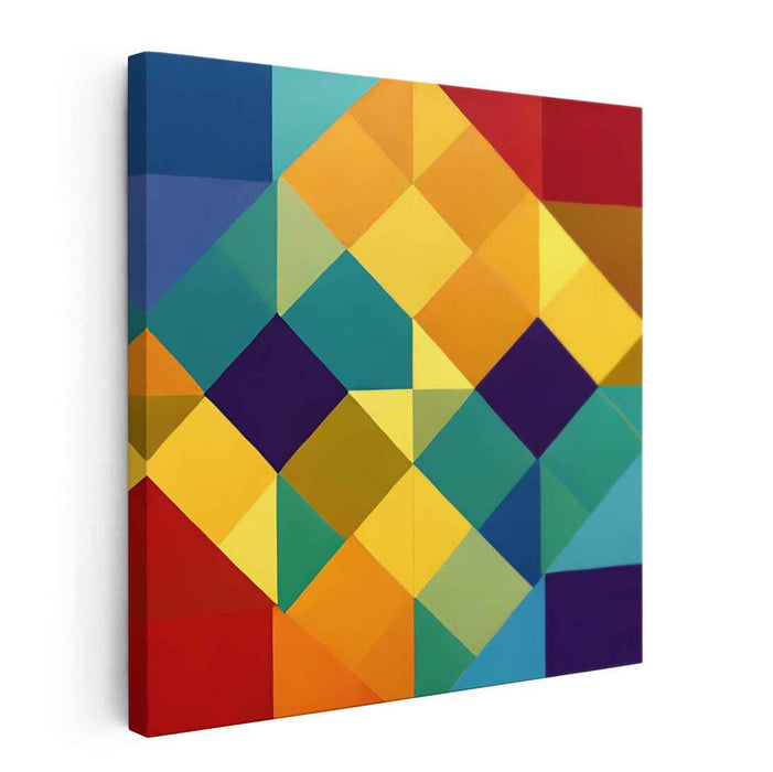 Geometric Prism Unleashed: Colorful Abstract Squares and Diamonds Canvas Art Print