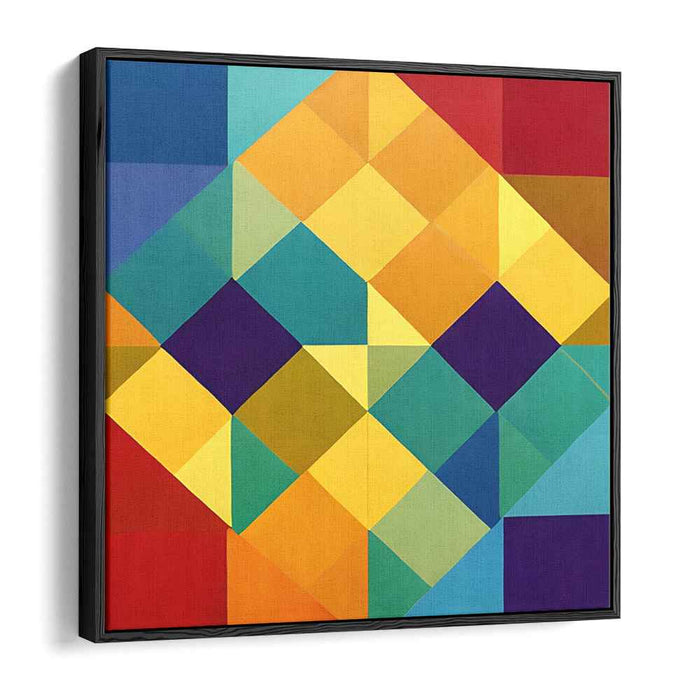 Geometric Prism Unleashed: Colorful Abstract Squares and Diamonds Canvas Art Print