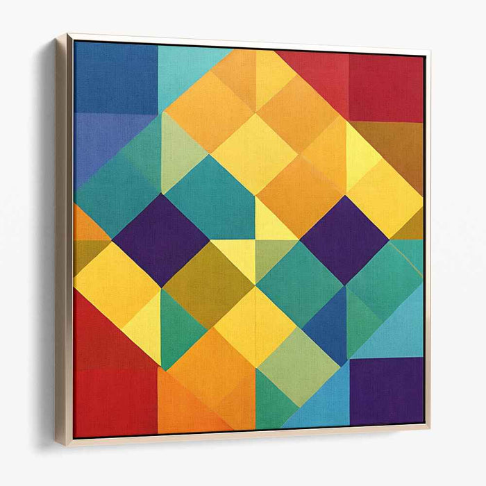 Geometric Prism Unleashed: Colorful Abstract Squares and Diamonds Canvas Art Print